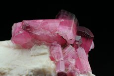 Fine pink Tourmaline Crystals on Feldspar