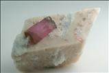 ルベライト (Rubellite) on 長石（グループ） (Feldspar)